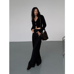 Pantalon de costume noir taille haute à jambes droites