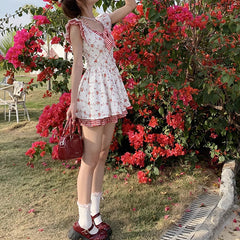 Robe à carreaux fleuris à manches volantes