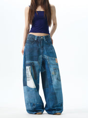 Jean en denim patchwork à jambes larges