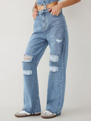 Pantalon en jean slim taille haute 
