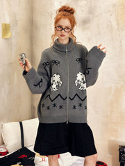 Pull oversize zippé à imprimé chiot