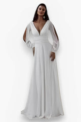 Robe légère élégante à manches longues et col en V