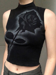 Haut sans manches à col roulé basique Black Rose 