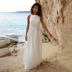 Robe en coton à taille en V et bretelles à nouer
