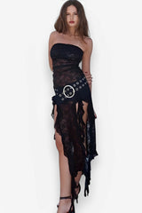Robe bustier transparente à une épaule avec ruban dévoilant les jambes