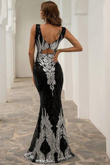 Robe de soirée à sequins à perspective géométrique