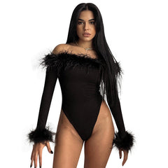 body sexy, mince et poilu, à une épaule et manches longues