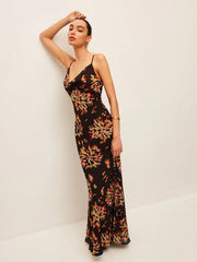 Robe longue imprimée à bretelles et manches courtes