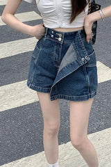 jupe slim rétro en denim asymétrique