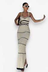 Robe bandoulière bohème en maille contrastée