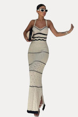 Robe bandoulière bohème en maille contrastée