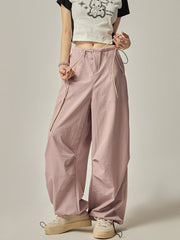 Pantalon cargo rose à jambes larges