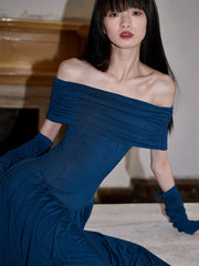 Robe de soirée Azure Grace à épaules dénudées