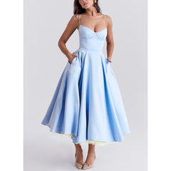 Robe longue sans manches à bretelles et col en V, jupe tutu