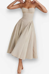 robe plissée dos nu moulante mi-longue