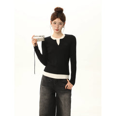 Pull en maille à col rond et manches longues color block