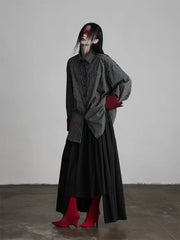 Chemise noire à rayures color-block et poignets oversize