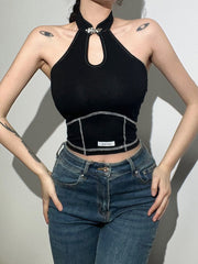 Débardeur dos nu à col halter, coupe ajustée, couleur unie, marque tendance 