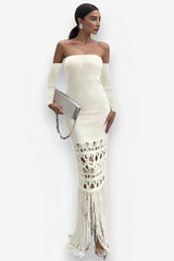 Robe moulante longue à jupe bustier à franges