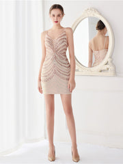 robe de soirée courte à perles dégradées ondulées 