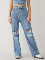 Pantalon en jean slim taille haute 