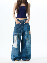 Jean en denim patchwork à jambes larges
