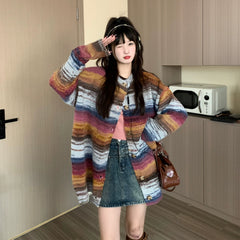 Cardigan oversize à rayures duveteuses et boutons