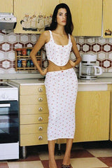 Ensemble jupe-culotte imprimée avec gilet à bretelles