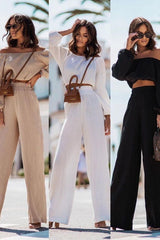 Ensemble haut à épaules dénudées et pantalon droit