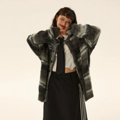 Cardigan oversize à rayures duveteuses et boutons