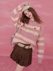 Pull en mohair à rayures roses