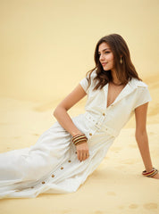 Robe longue à revers et simple boutonnage