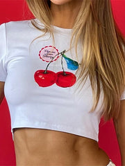 T-shirt court à manches courtes imprimé cerises douces 