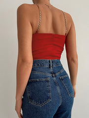 Débardeur sexy à bretelles croisées et décolleté en V, couleur unie, taille S 