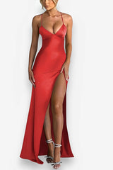 Robe midi fendue à décolleté plongeant et porte-jarretelles