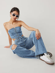 Pantalon en jean slim taille haute 
