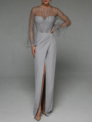 Robe de mariée bustier à manches bouffantes et paillettes brillantes