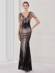 robe de soirée à bretelles et sequins 