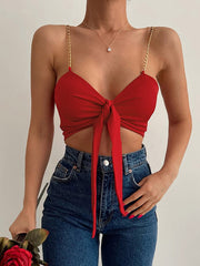 Débardeur sexy à bretelles croisées et décolleté en V, couleur unie, taille S 