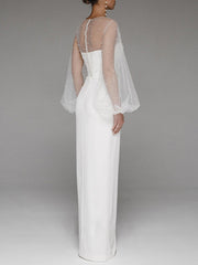 Robe de mariée bustier à manches bouffantes et paillettes brillantes