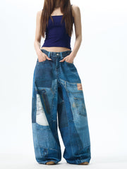 Jean en denim patchwork à jambes larges