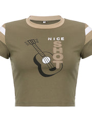 Haut à col rond imprimé guitare 