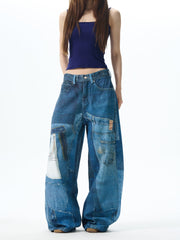 Jean en denim patchwork à jambes larges