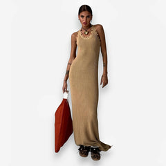 Robe longue déchirée sans manches à bretelles