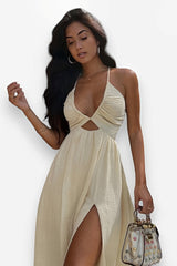 Robe d'été beige cache-cœur 