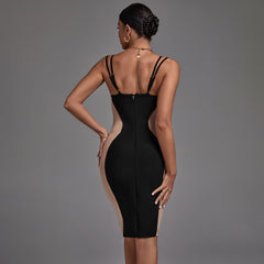 Robe midi bandage en résille sans manches à bretelles
