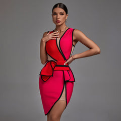 Robe midi bandage sans manches à col V en maille