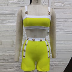 Ensemble bandage sans manches à bretelles et taille dénudée PH01173