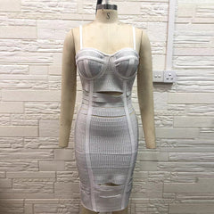 Robe bandage midi sans bretelles et découpes PH01202