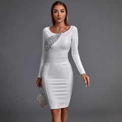 Robe bandage midi à sequins à manches longues